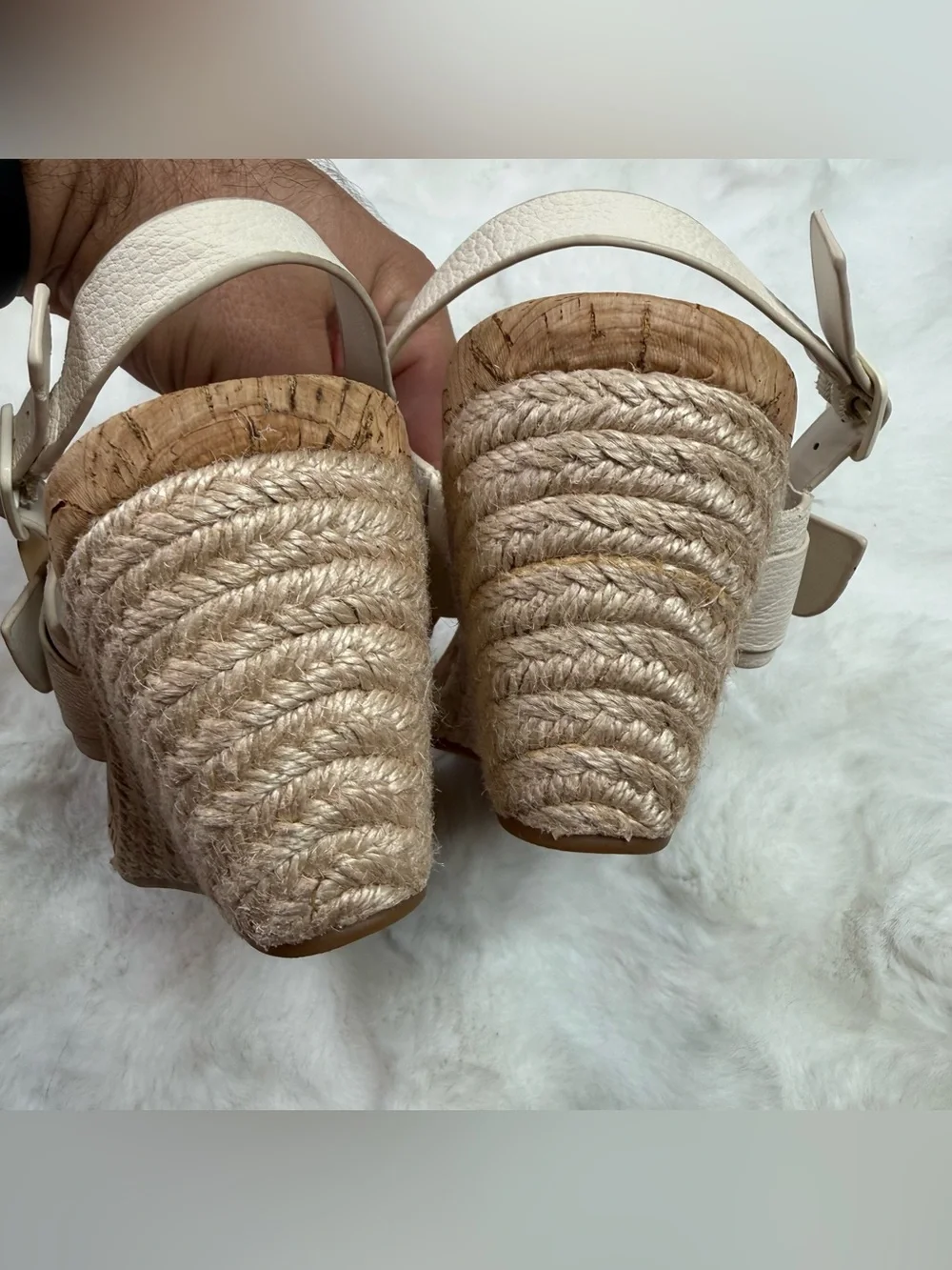 Alex Marie Women’s Size 9M Ivory Leather Cork Wedge Sandalsv